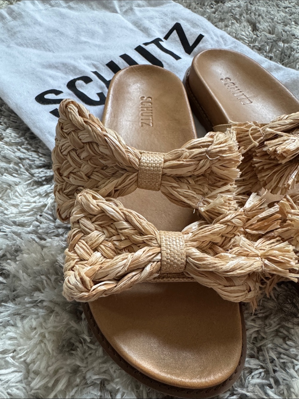 SCHUTZ Natural Braided Bow Slide Sandals